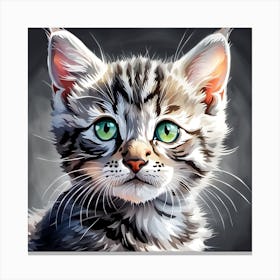 Tabby Kitten Painting Digital Watercolor Portrait Canvas Print