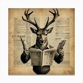 Deer Reading Newspaper 3 Canvas Print