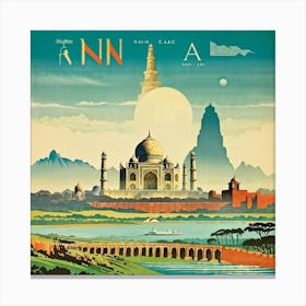 A Vintage Travel Poster Features A Collage Of Major Historical Landmarks From Different Continents (6) Canvas Print