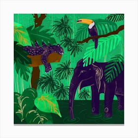 Illustration Of Animals In The Jungle Canvas Print