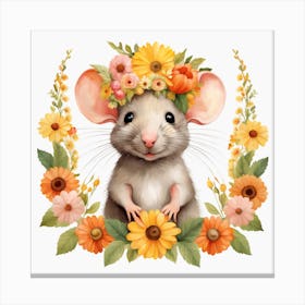 Floral Baby Rat Nursery Illustration (22) Canvas Print