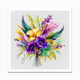 Watercolor Mardi Gras Flower Bouquets 23 Canvas Print