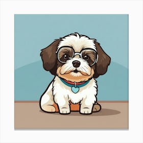 Cartoon Dog With Glasses Canvas Print