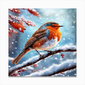 Robin In The Snow Canvas Print