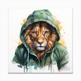 Watercolour Cartoon Lion In A Hoodie Canvas Print