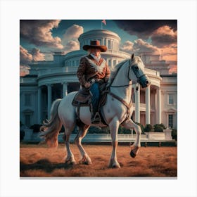 Cowboy In Front Of White House Canvas Print