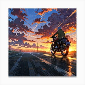 Sunset On A Motorcycle 2 Canvas Print