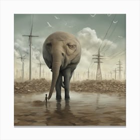 Elephant In The Mud Canvas Print