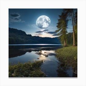 Full Moon Over Lake 1 Canvas Print