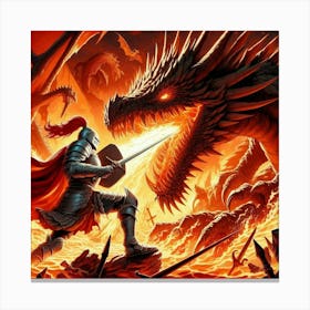 Knight Fights A Dragon Canvas Print