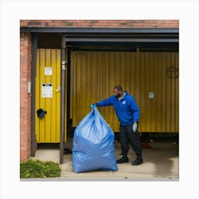 A Photo Of A Man Taking A Garbage Bag Out To A Dum (2) Canvas Print