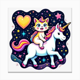 Valentine's Day Lovely Cat Riding a Unicorn 7 Canvas Print