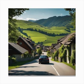 Car Driving Down A Country Road Canvas Print