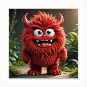 Red Monster With Horns Canvas Print