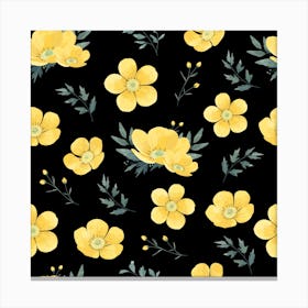 Yellow Flowers On Black Background Canvas Print