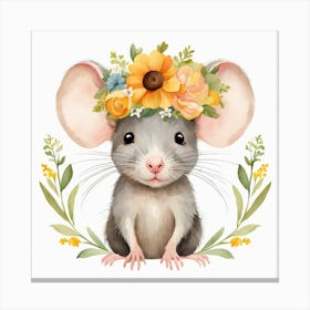 Floral Baby Rat Nursery Illustration (48) Canvas Print