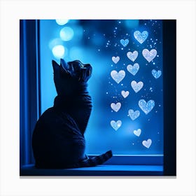 Dreamy Night Sky with Heart Stars Cat Canvas Print