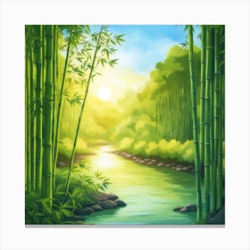 A Stream In A Bamboo Forest At Sun Rise Square Composition 332 Canvas Print