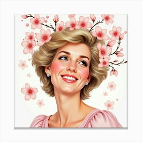 Princess Diana, Serene Smile With Pastel Watercolor Blossoms Floating 1 Canvas Print