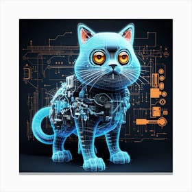 Blue Cat With Circuit Board Canvas Print