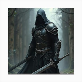 A Warrior In Black Armor Wielding A Sword Of Shadows 1 Canvas Print