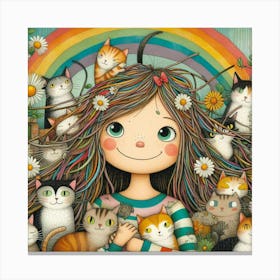 Rainbow Cat Girl Canvas Print