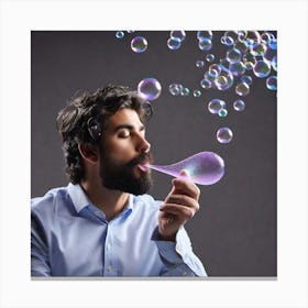 Man Blowing Soap Bubbles Canvas Print