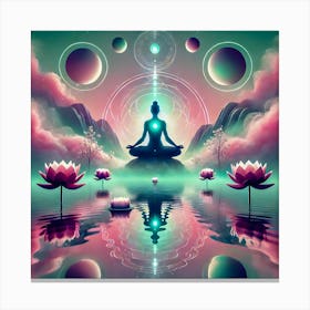 Surreal Meditation Art with Floating Figure and Lotus Flowers – Ethereal Spiritual Design Canvas Print