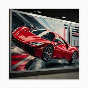 Red Sports Car In Futuristic Cityscape Ferrari Poster Canvas Print