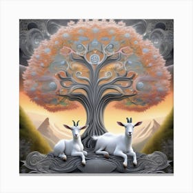 Goats And Tree Of Life Canvas Print