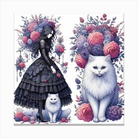 Gothic Girl And Cat Canvas Print