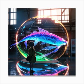 Girl Looking At A Fish Canvas Print