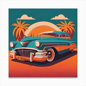 Vintage Car At Sunset Canvas Print