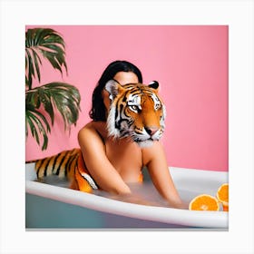 Woman Tiger Bathing Canvas Print