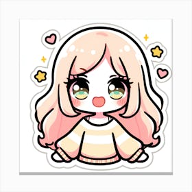 Kawaii Girl Sticker Canvas Print