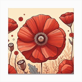 Large red poppy flower, Vector art 5 Canvas Print