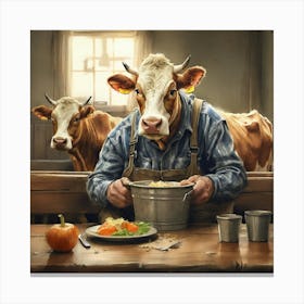 Cows Eating Canvas Print