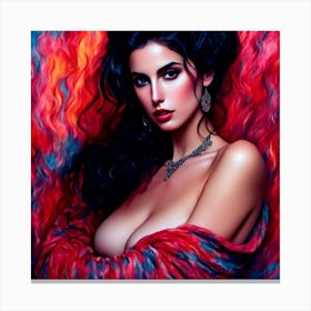 Beautiful Woman In Red Fur Canvas Print