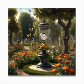 Clock In The Garden Canvas Print