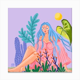 Girl with Huge Plants Canvas Print