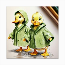 Ducks In Raincoats 1 Canvas Print