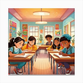 Children Studying In Classroom Canvas Print