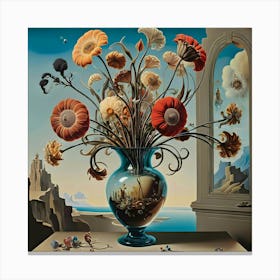Flowers In A Glass Vase By Dali 2 Canvas Print