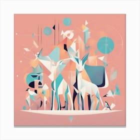 A Drawing In Pastel Colors Of Animals Light And Shadow And A Star, In The Style Of Bauhaus Simplici (4) Canvas Print