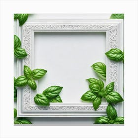 White Frame With Green Leaves 1 Canvas Print