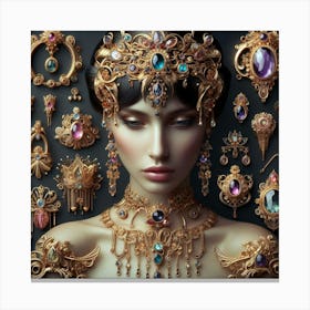 Portrait Of A Woman With Gold Jewelry Canvas Print