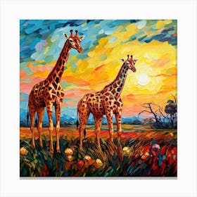 Giraffes At Sunset 42 Canvas Print