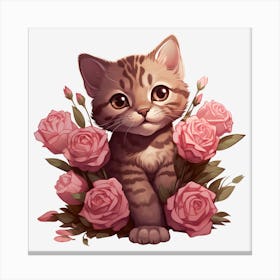 Kitten With Roses 4 Canvas Print