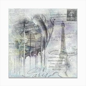 Paris Collage Eiffel Tower And Carousel Canvas Print