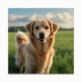 Golden Retriever Standing In A Field Canvas Print